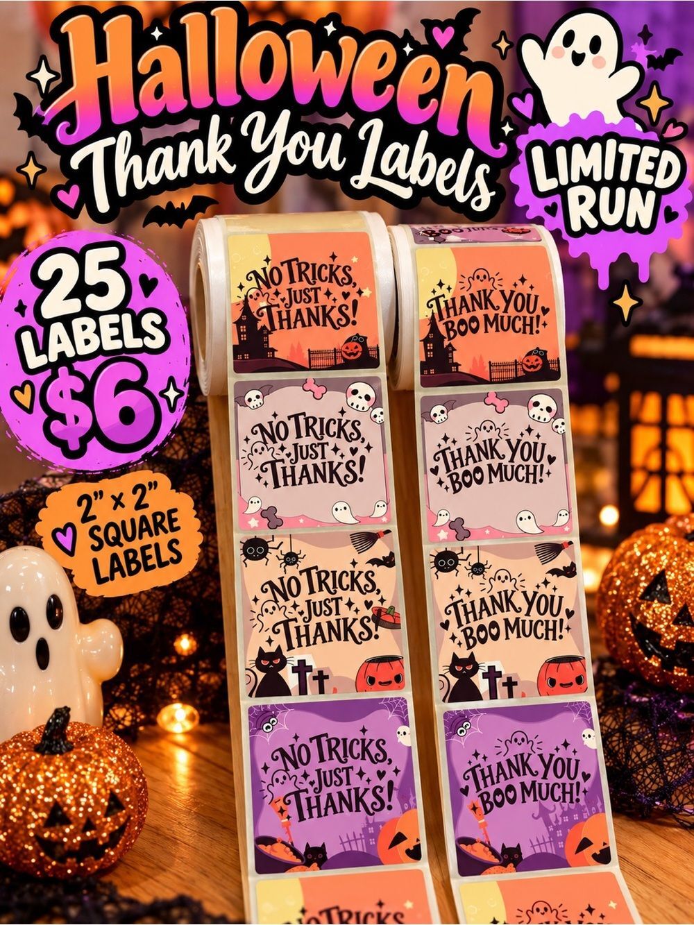 🎃 Limited Edition Halloween Thank You Labels 👻 Buy Now! - Set of 25 Labels